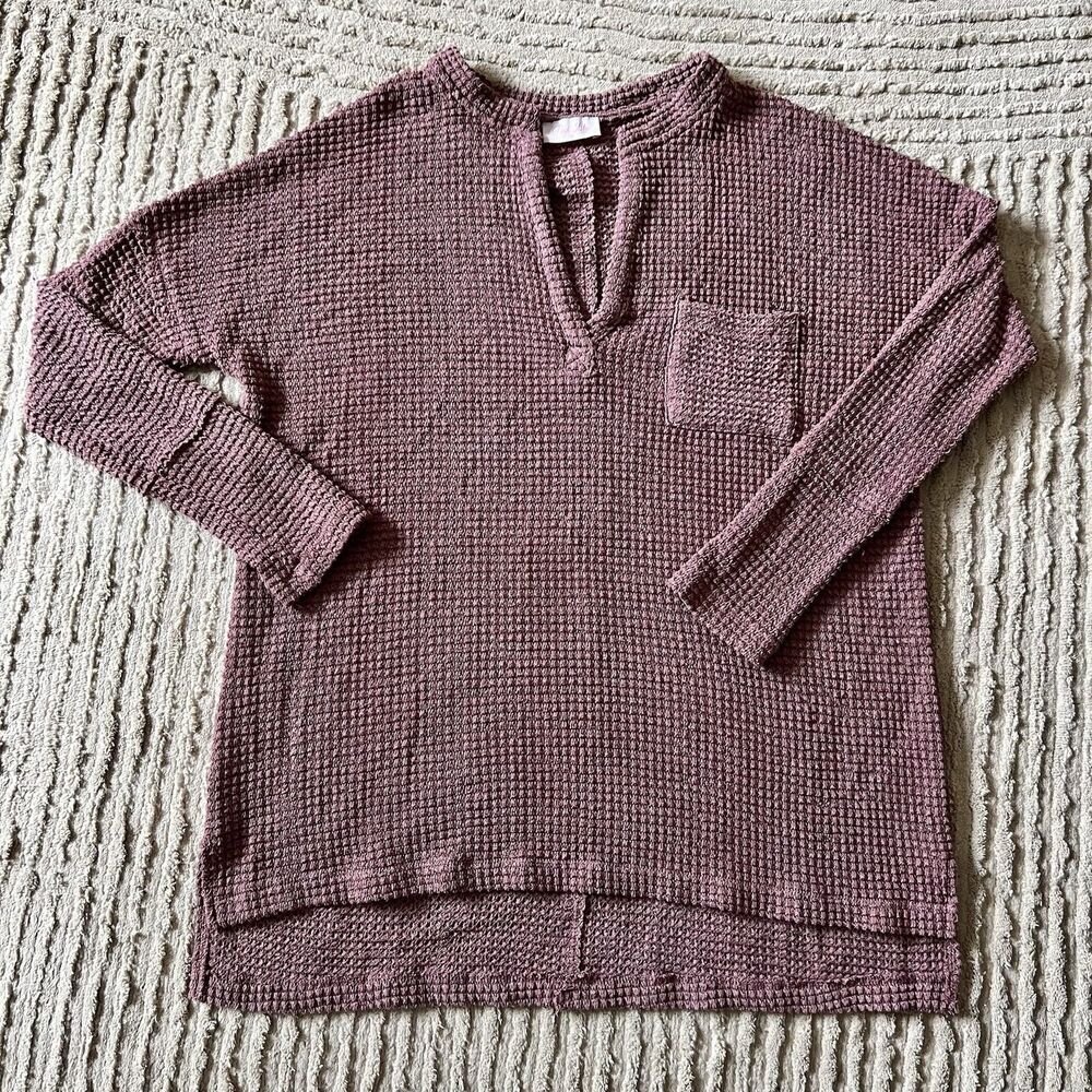 Pink Lily Women’s Waffle Knit Thermal Oversized Tunic Top Small Dusty Rose Mauve